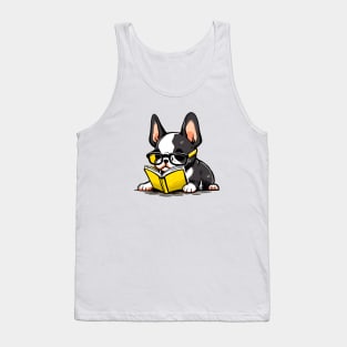 Boston Terrier With Glasses Reading a Book Tank Top